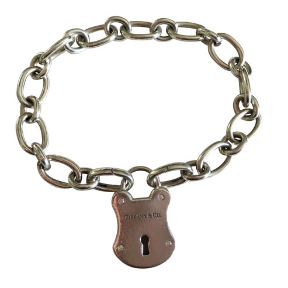 Tiffany Silver Diamond Lock Charm Bracelet